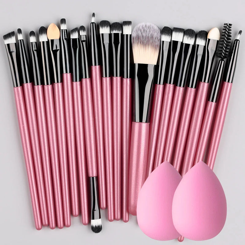 Conjunto de 20 Peças de Pincéis de Maquiagem - Corretivo, Blush, Pó, Iluminador e Mais!